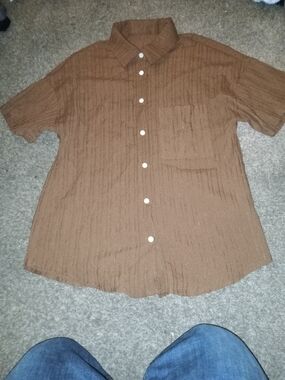 George Men's Brown Short-Sleeve Button-Down Shirt